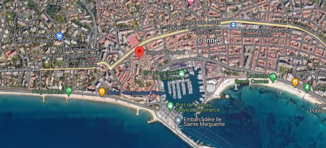 Localisation de notre restaurant via google map : le suquet à cannes. 